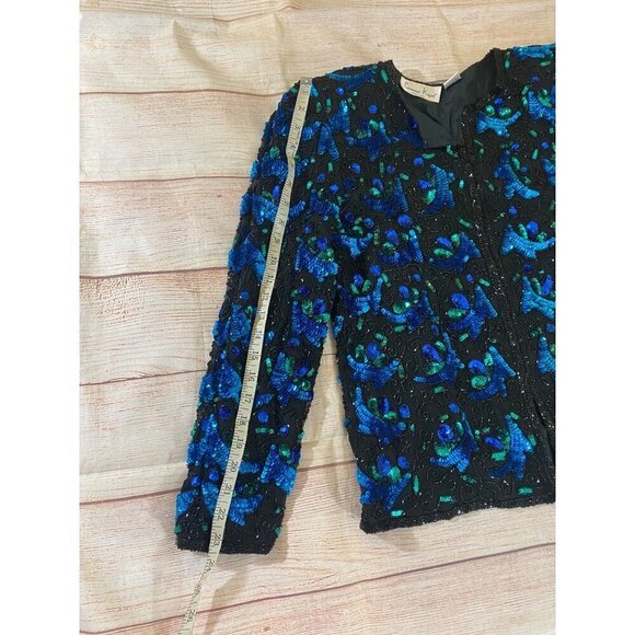 Vintage Lawrence Kazar Women's Sequin 100% Silk Long Sleeve Blazer - Large - Picture 10 of 13
